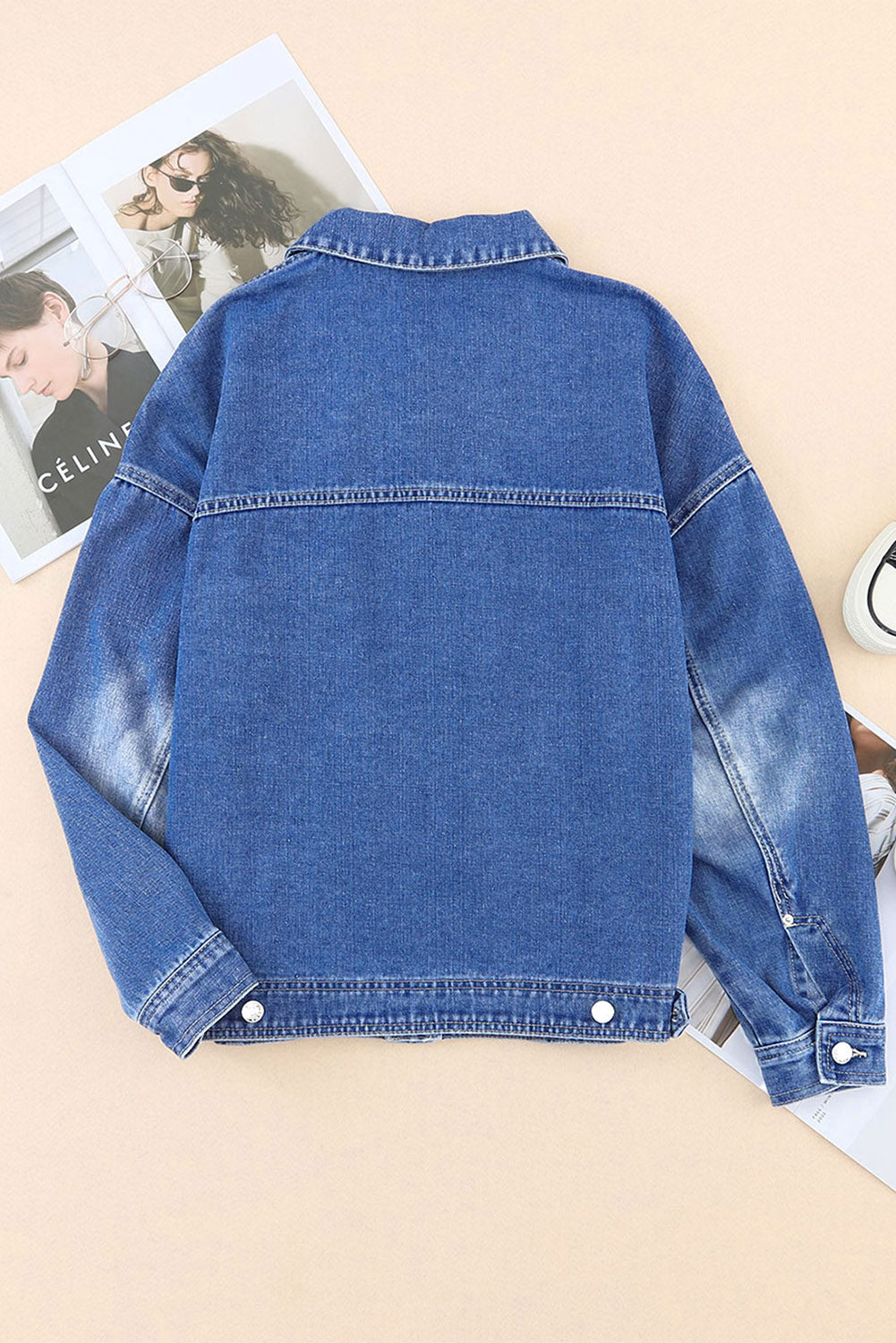 Collared Neck Button Up Denim Jacket - Charming Charlie