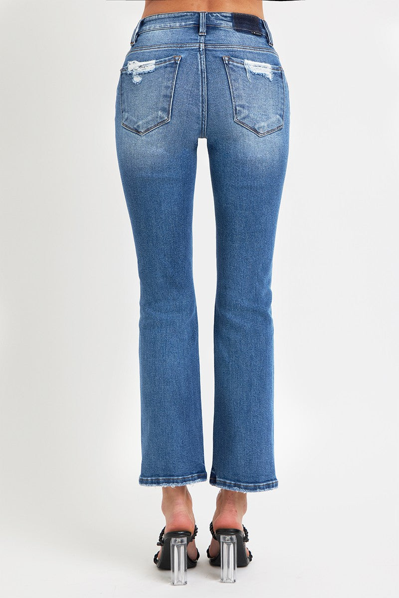 RISEN Full Size Mid Rise Ankle Straight Jeans with Pockets - Charming Charlie
