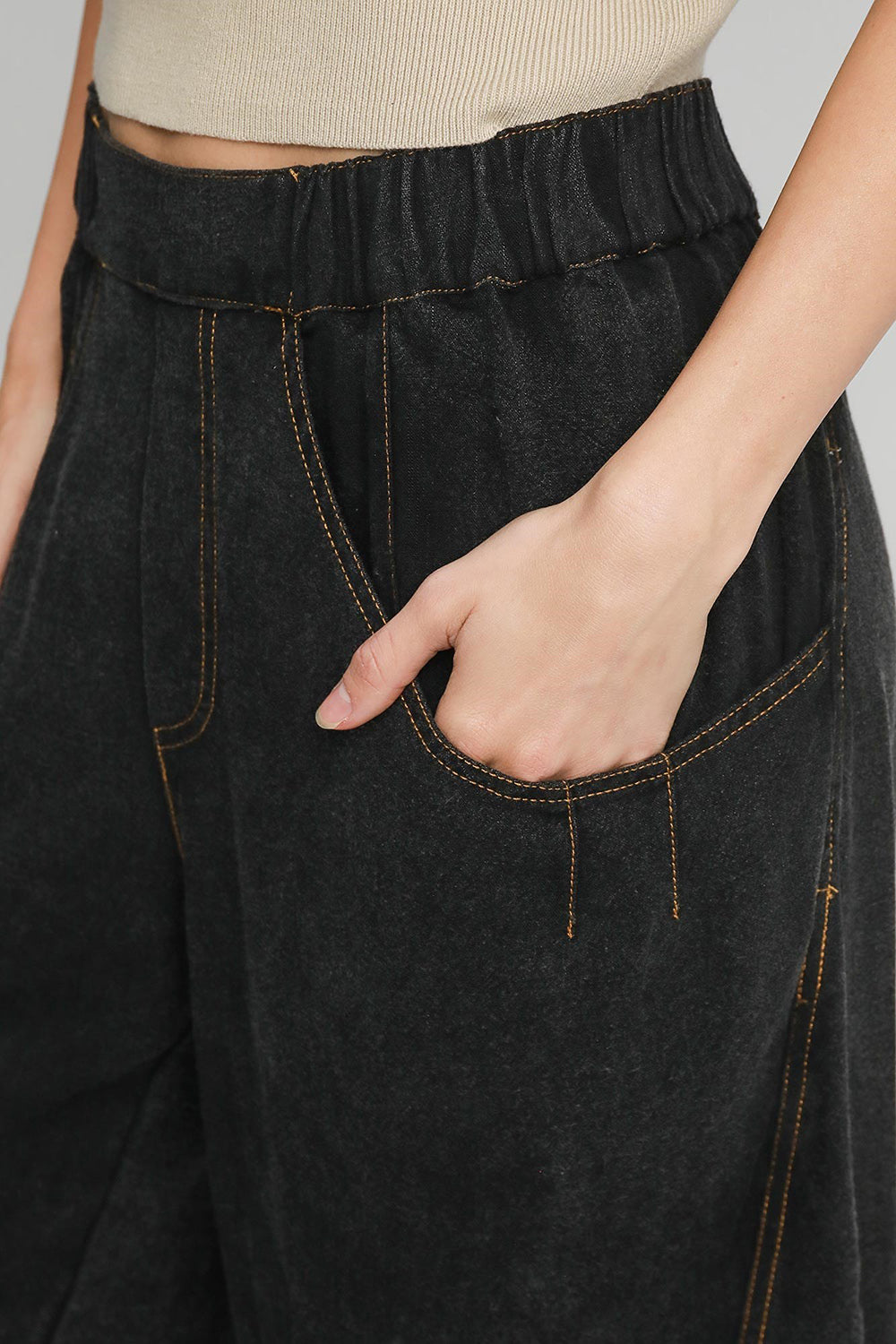 Umgee Elastic Waist Baggy Fit Pants with Pockets - Charming Charlie