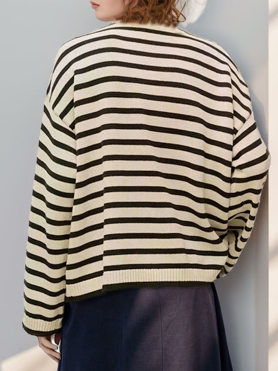 Striped Round Neck Long Sleeve Knit Top - Charming Charlie