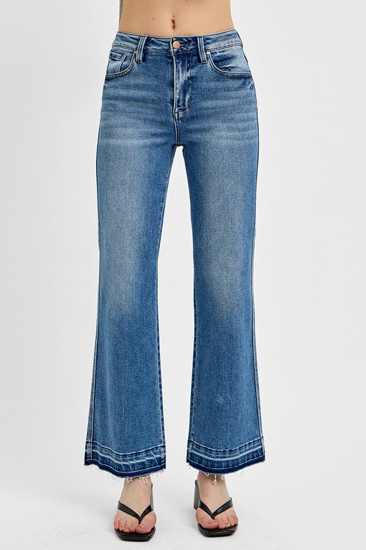 RISEN Raw Hem Wide Leg Attached Buckle Jeans