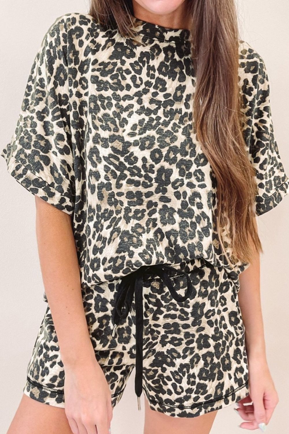 Leopard Round Neck Top and Shorts Set - Charming Charlie