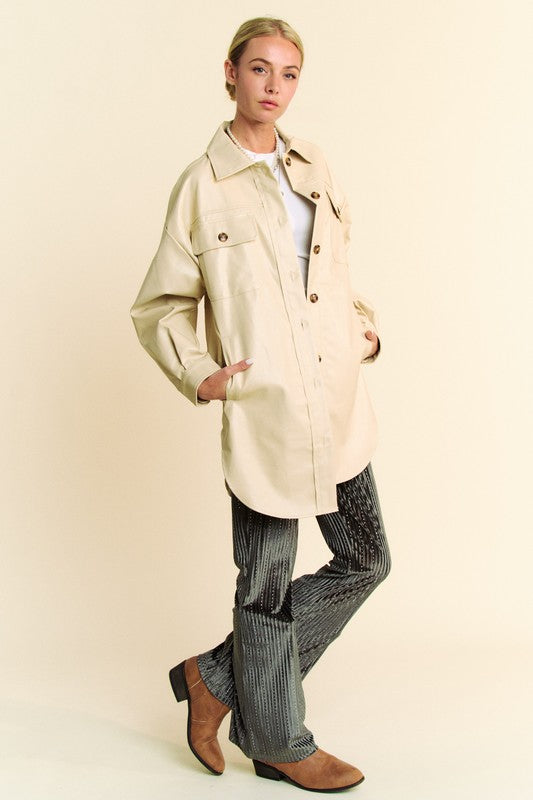 Davi & Dani Faux Leather Button Up Jacket with Chest Pockets - Charming Charlie