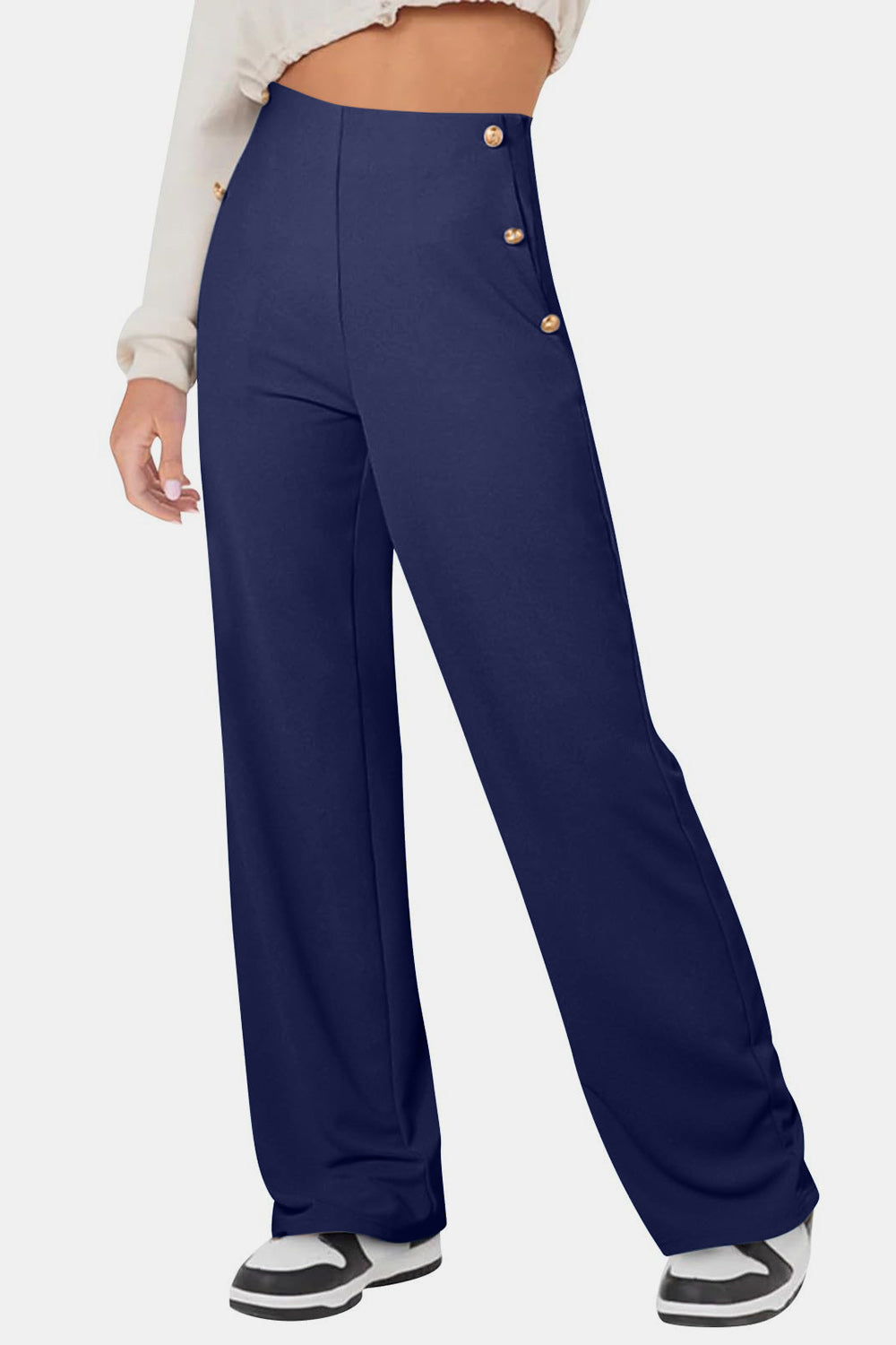 Decorative Button High Rise Pants - Charming Charlie