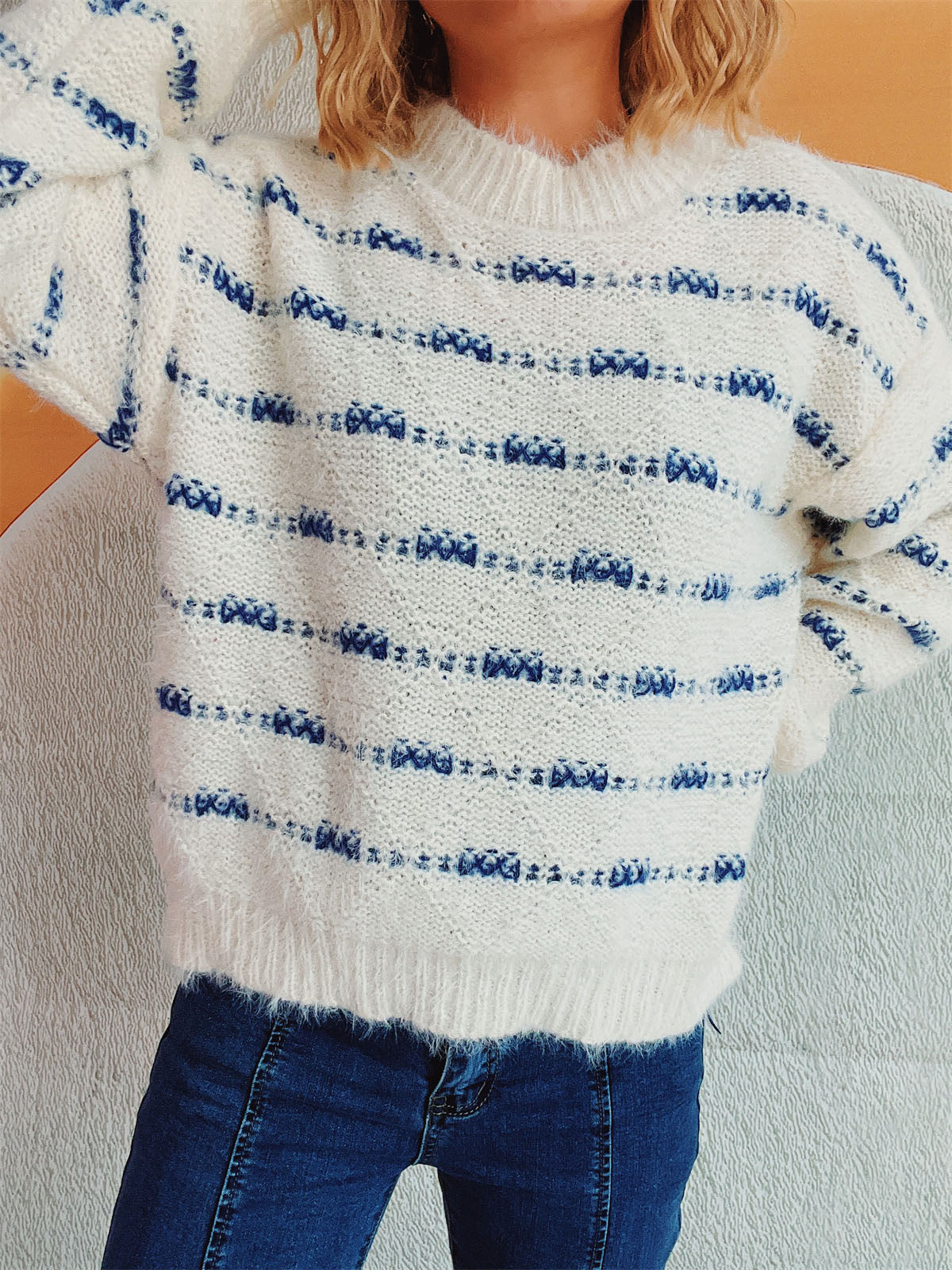 Striped Round Neck Long Sleeve Sweater - Charming Charlie