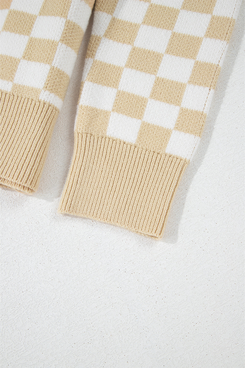 Checkered Collared Neck Long Sleeve Sweater - Charming Charlie