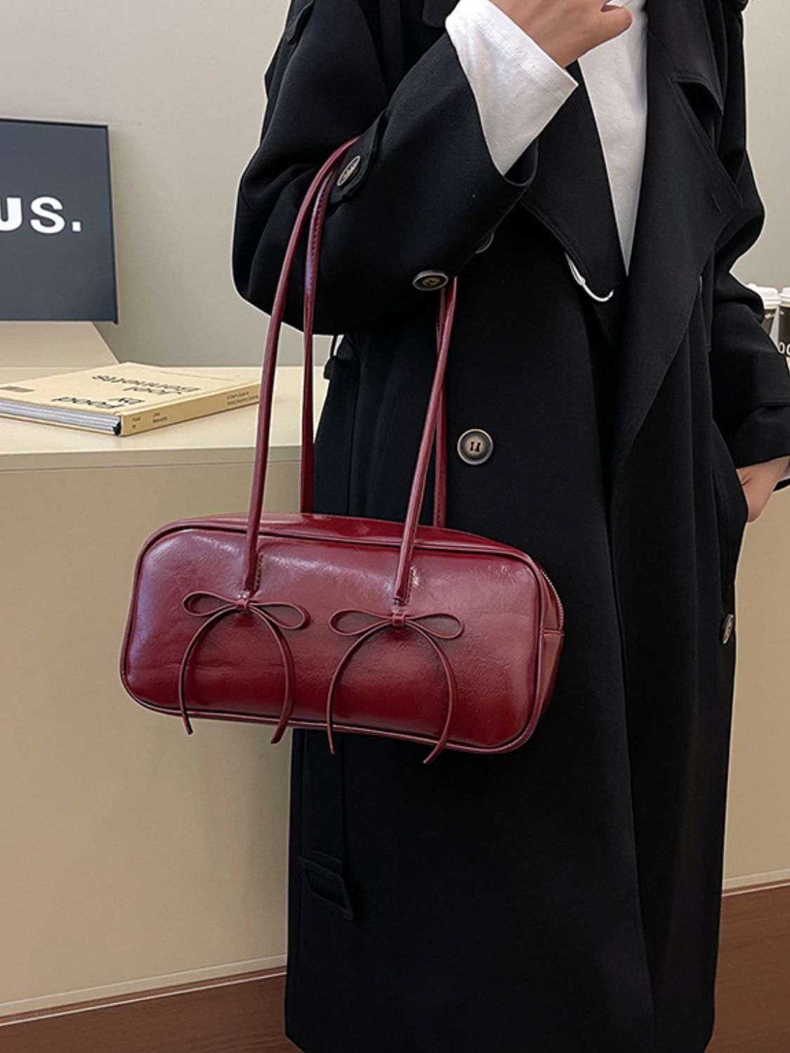 PU Leather Bow Trim Shoulder Bag - Charming Charlie