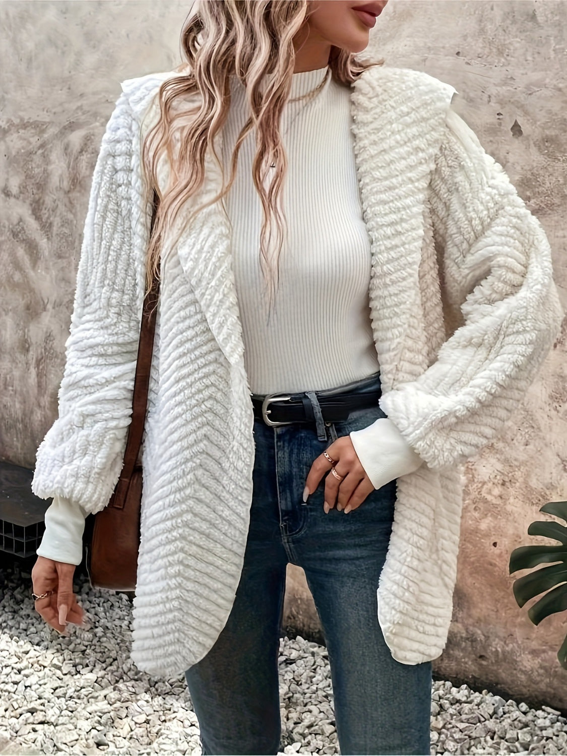 Open Front Long Sleeve Hooded Fuzzy Cardigan - Charming Charlie