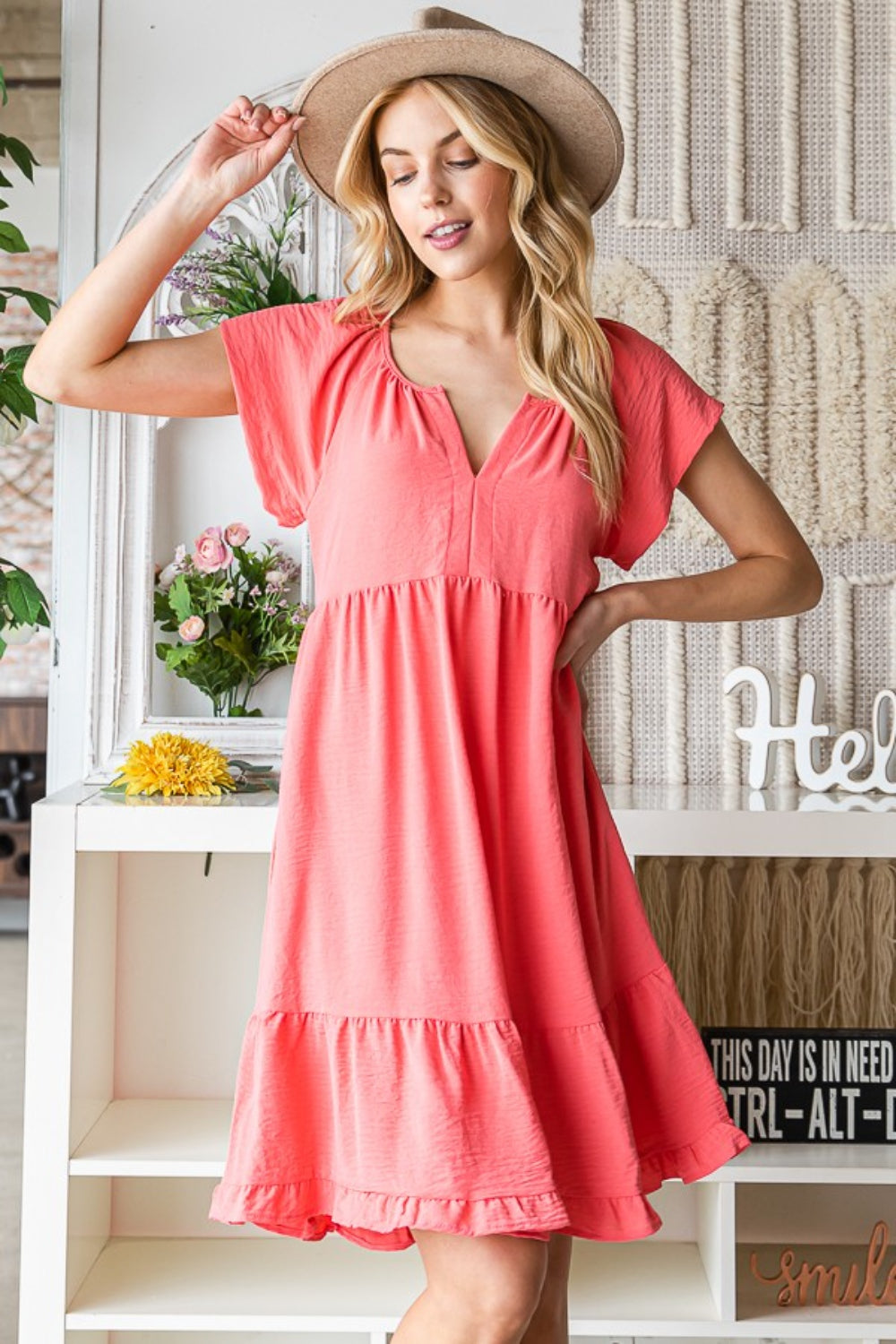 Reborn J Ruffled Notched Cap Sleeve Dress - Charming Charlie
