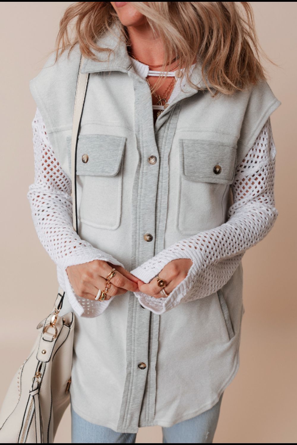 Pocketed Curved Hem Button Up Vest - Charming Charlie