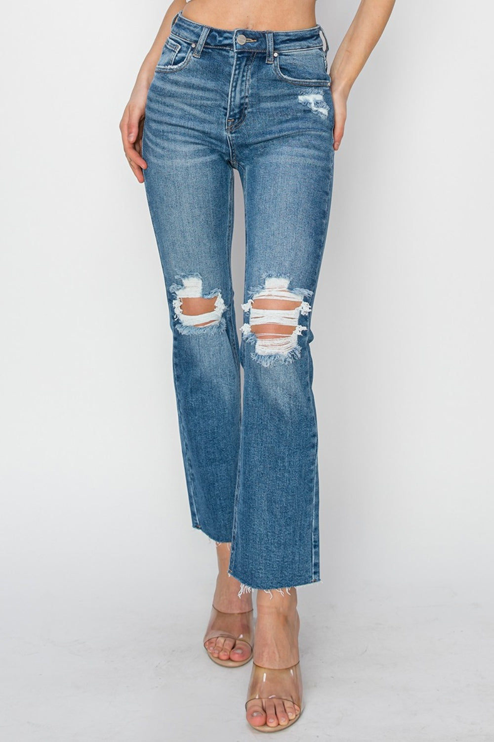 RISEN High Rise Distressed Ankle Jeans - Charming Charlie