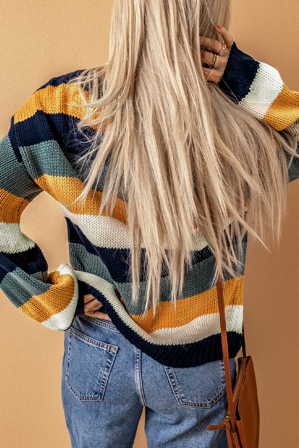 Color Block Round Neck Dropped Shoulder Sweater - Charming Charlie