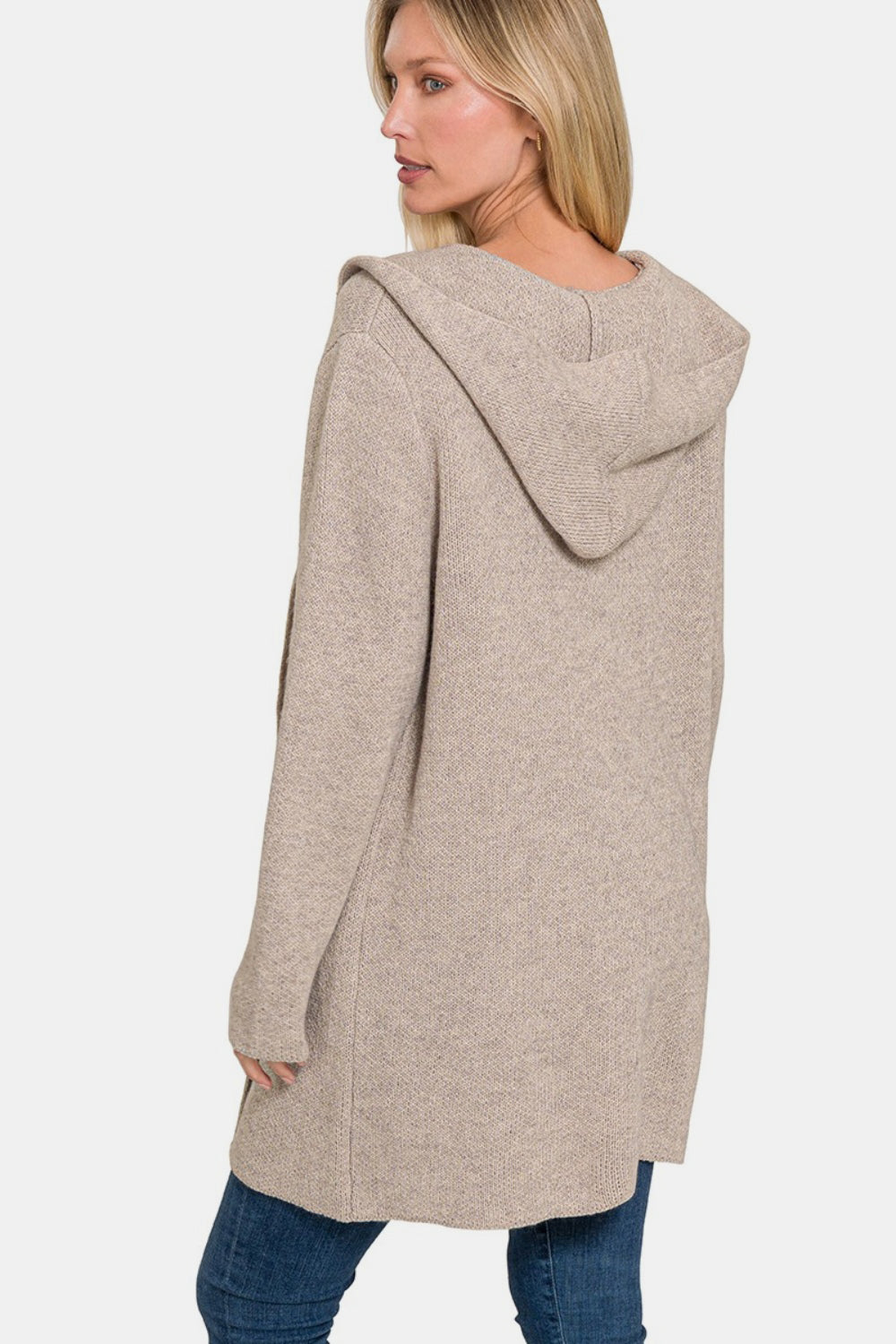 Zenana Hooded Open Front Sweater Cardigan - Charming Charlie