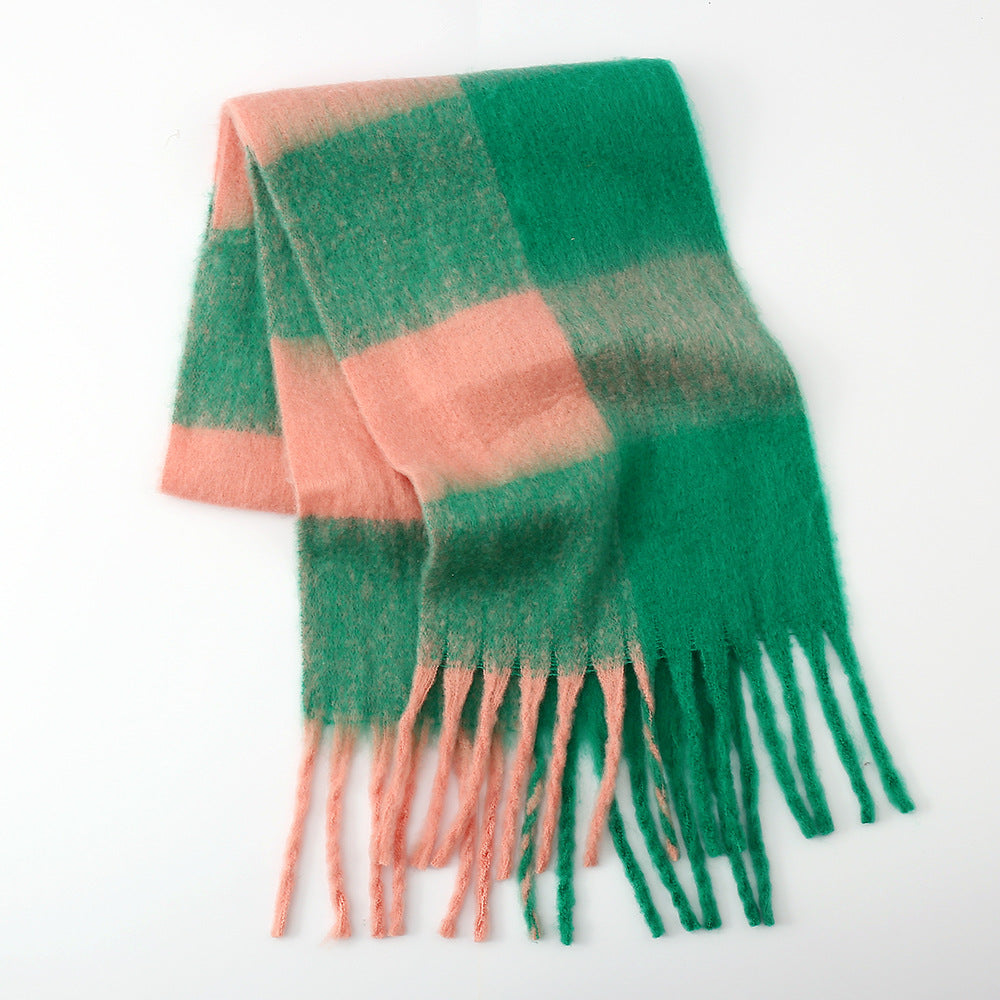 Fringe Contrast Plaid Polyester Scarf - Charming Charlie