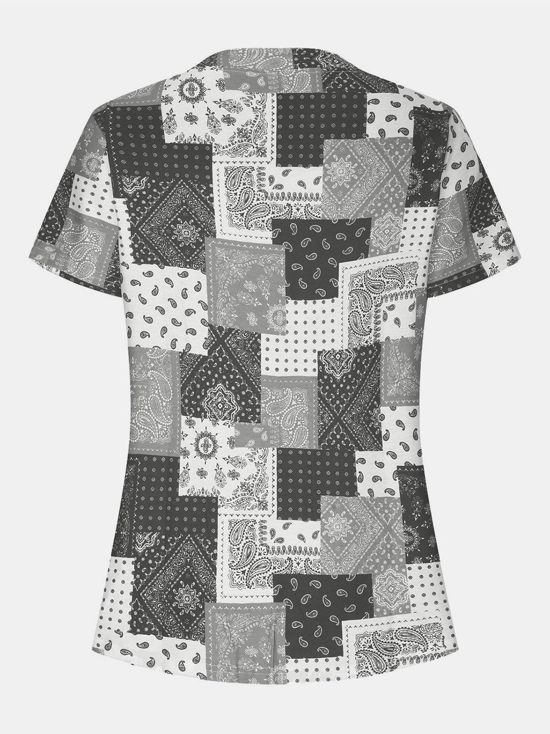 Printed Notched Short Sleeve Blouse - Charming Charlie