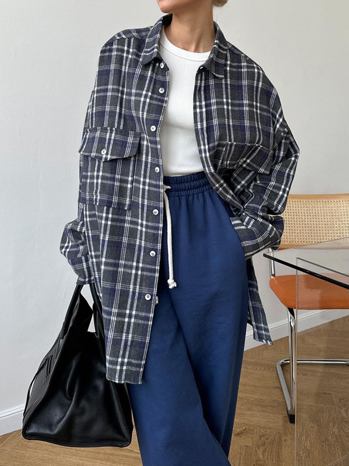 Pocketed Plaid Button Up Shacket - Charming Charlie