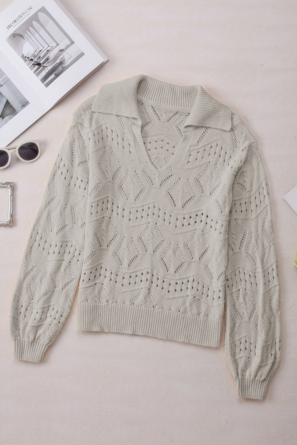 Hollow Out Johnny Collar Sweater - Charming Charlie