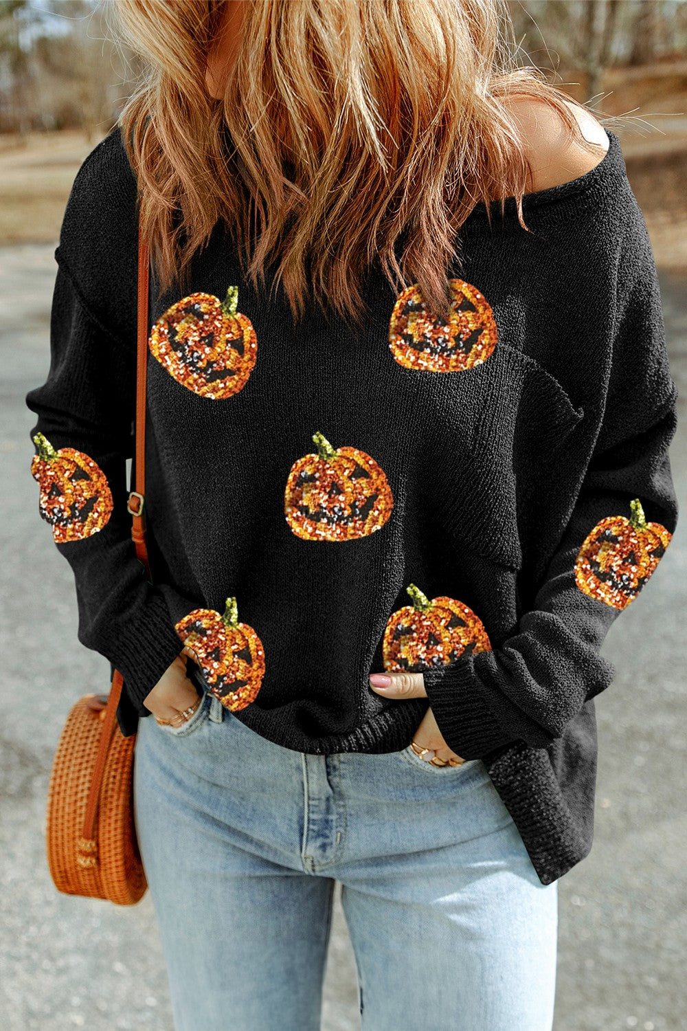 Pumpkin Round Neck Long Sleeve Knit Top - Charming Charlie