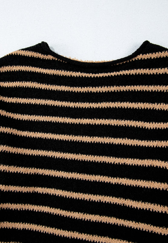 Stripe Drop Shoulder Round Neck Sweater - Charming Charlie
