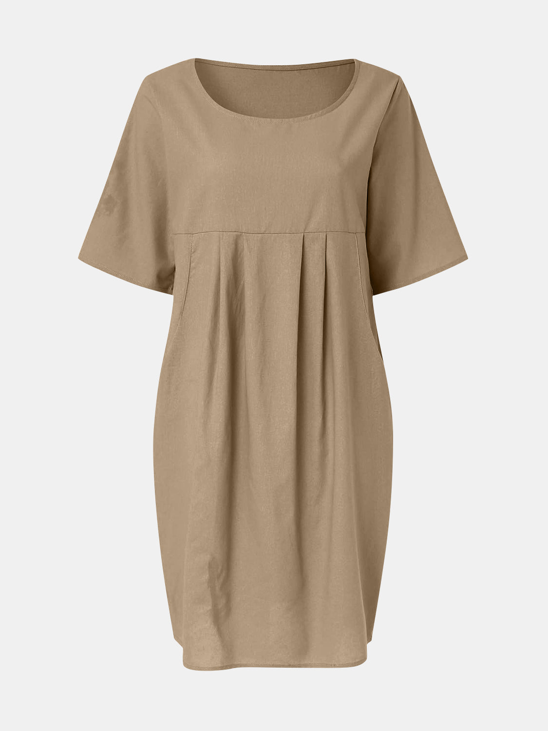 Full Size Round Neck Half Sleeve Dress with Pockets - Charming Charlie
