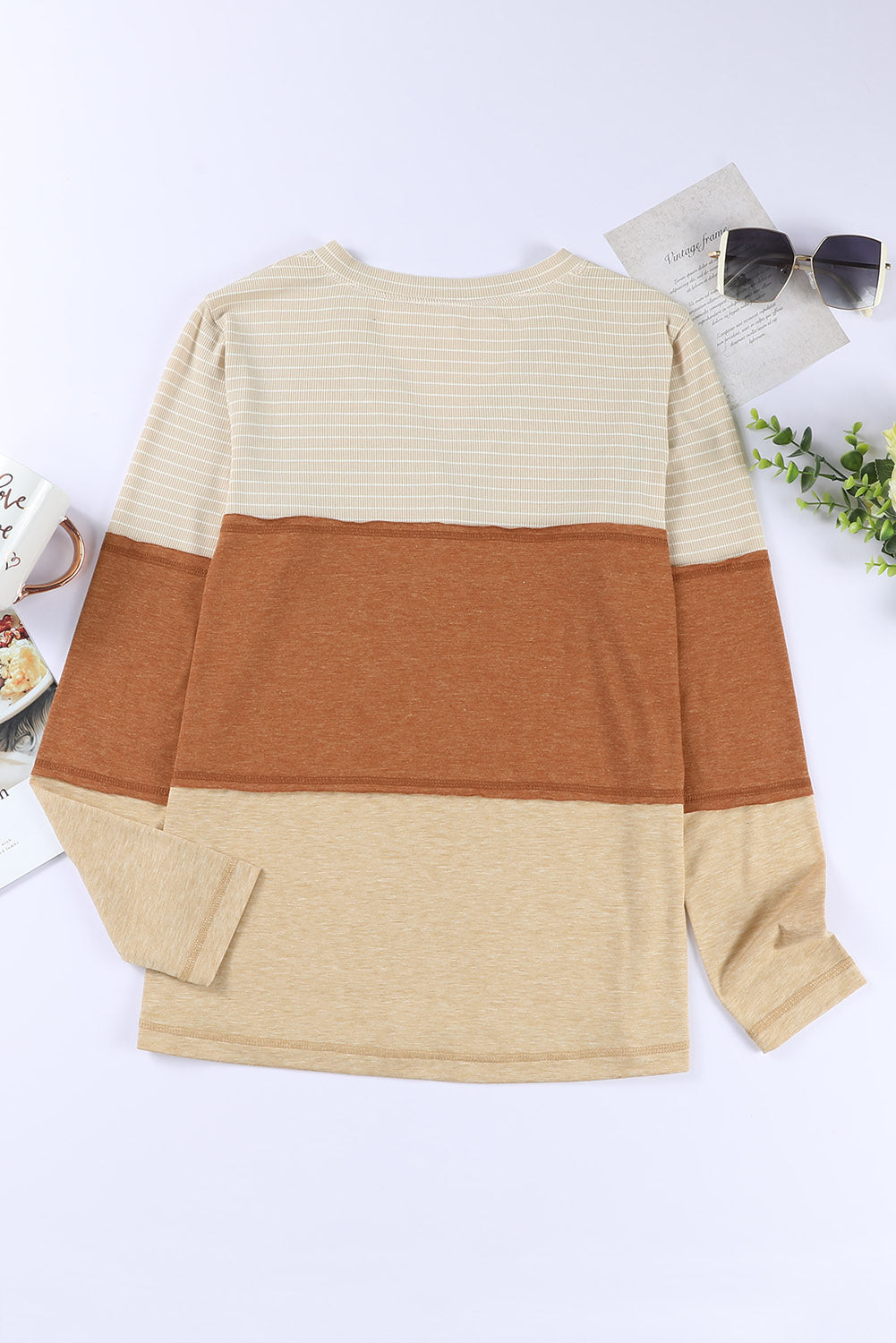 Color Block V-Neck Long Sleeve Top - Charming Charlie