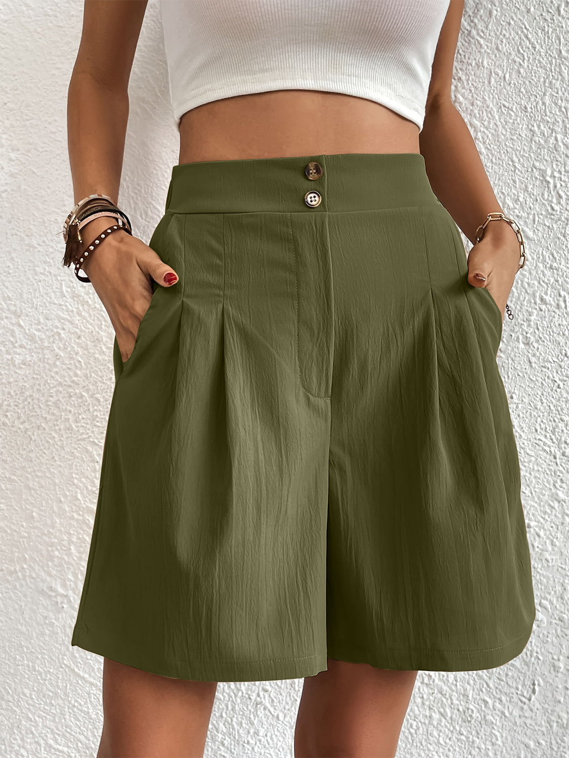 Pocketed Half Elastic Waist Shorts - Charming Charlie
