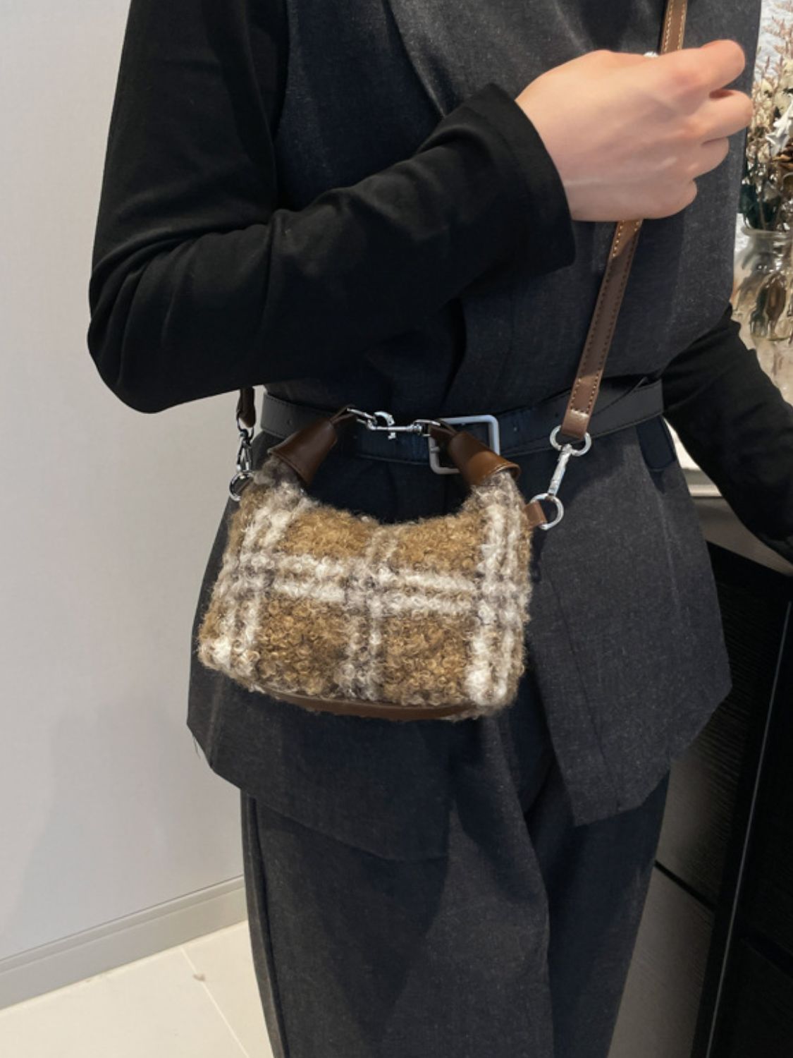 Fuzzy Polyester Mini Handbag with Zipper - Charming Charlie
