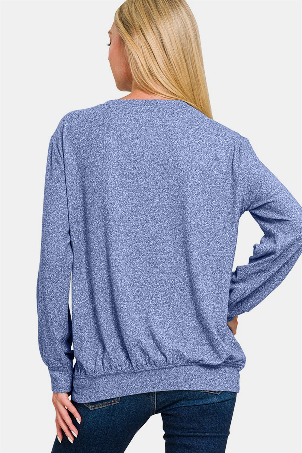 Zenana Full Size Melange Round Neck Top - Charming Charlie