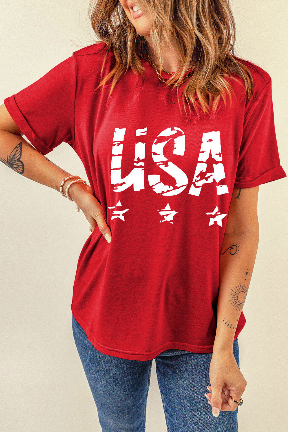 USA Round Neck Short Sleeve T-Shirt - Charming Charlie