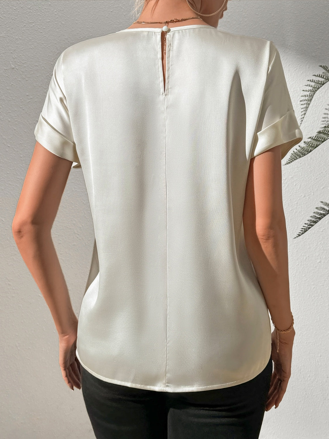 Round Neck Short Sleeve Blouse - Charming Charlie