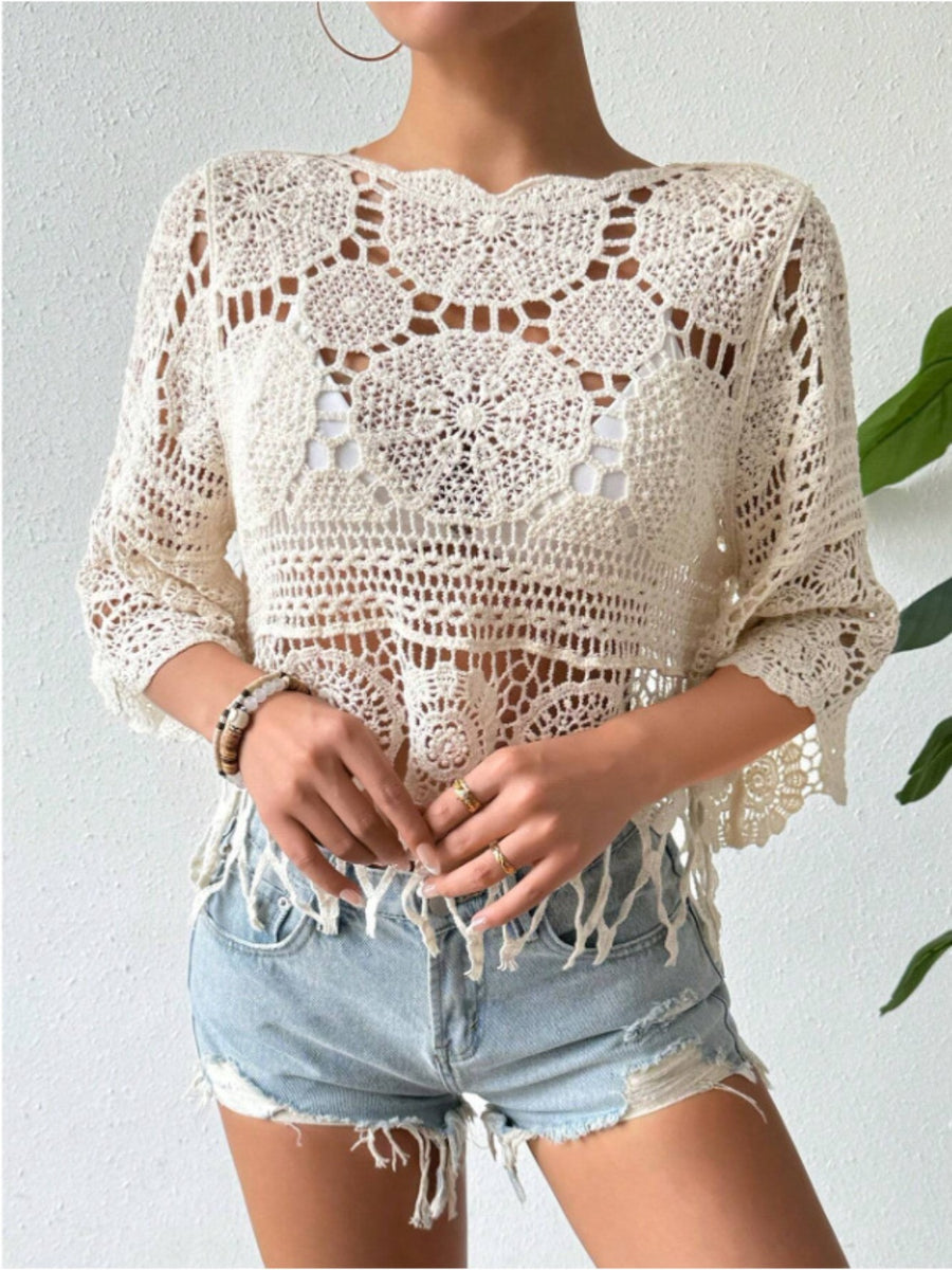 Chic Openwork Batwing Sleeve Cover-Up main image 0