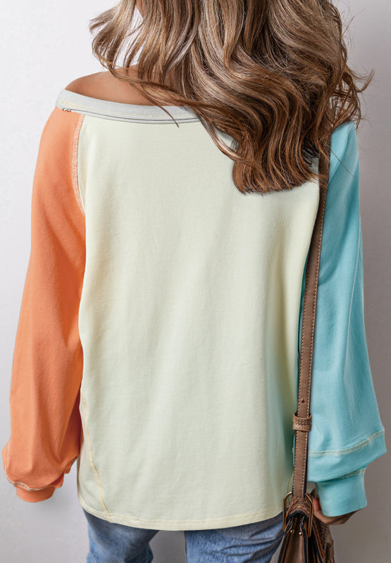 Color Block Round Neck Long Sleeve T-Shirt - Charming Charlie
