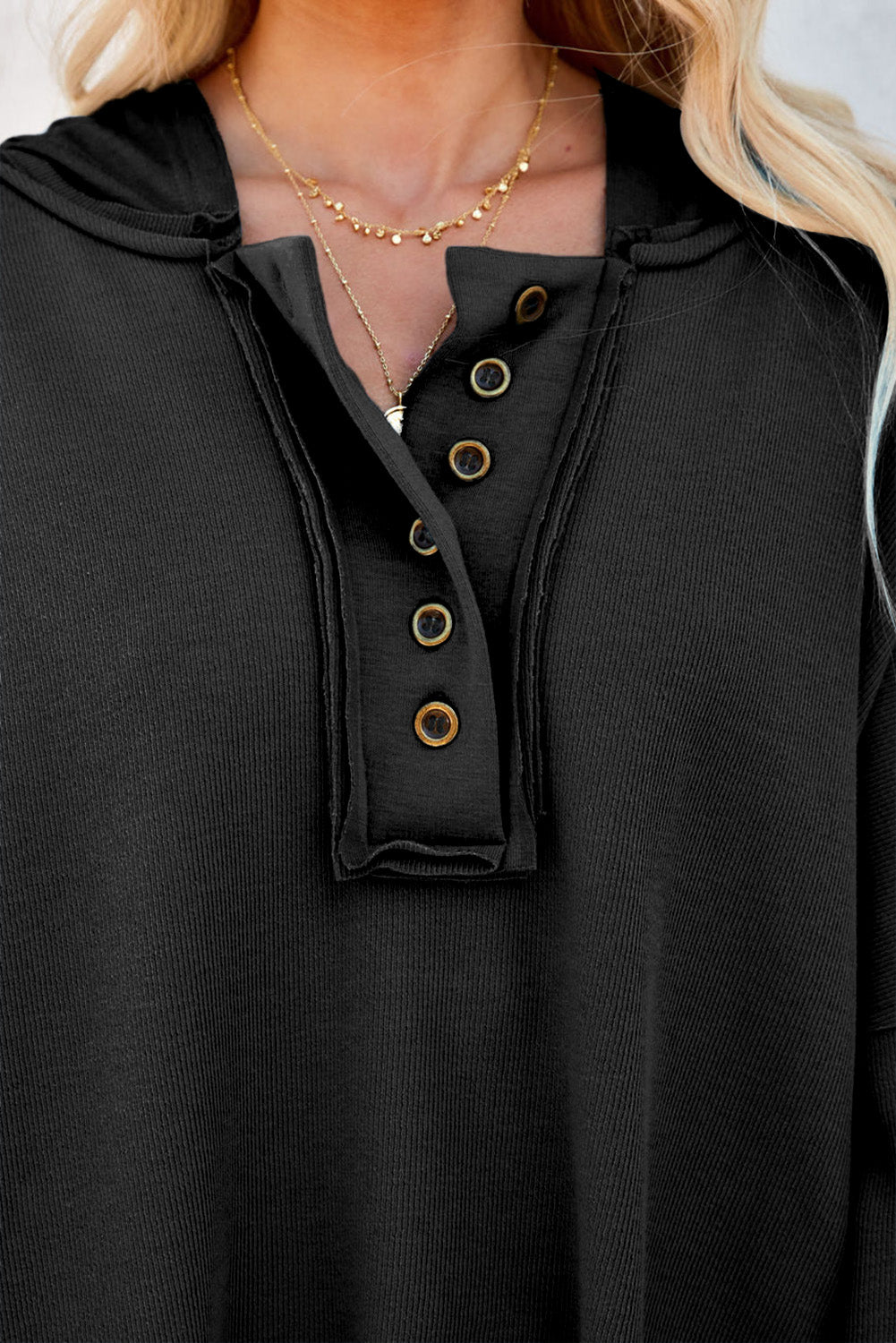 Exposed Seam Long Sleeve Hoodie - Charming Charlie