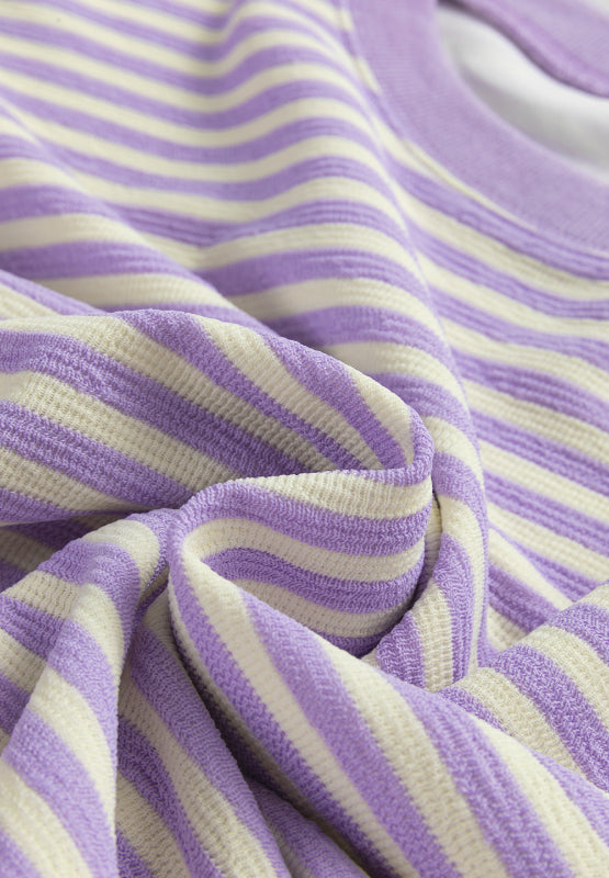 Striped Round Neck Long Sleeve Sweatshirt - Charming Charlie