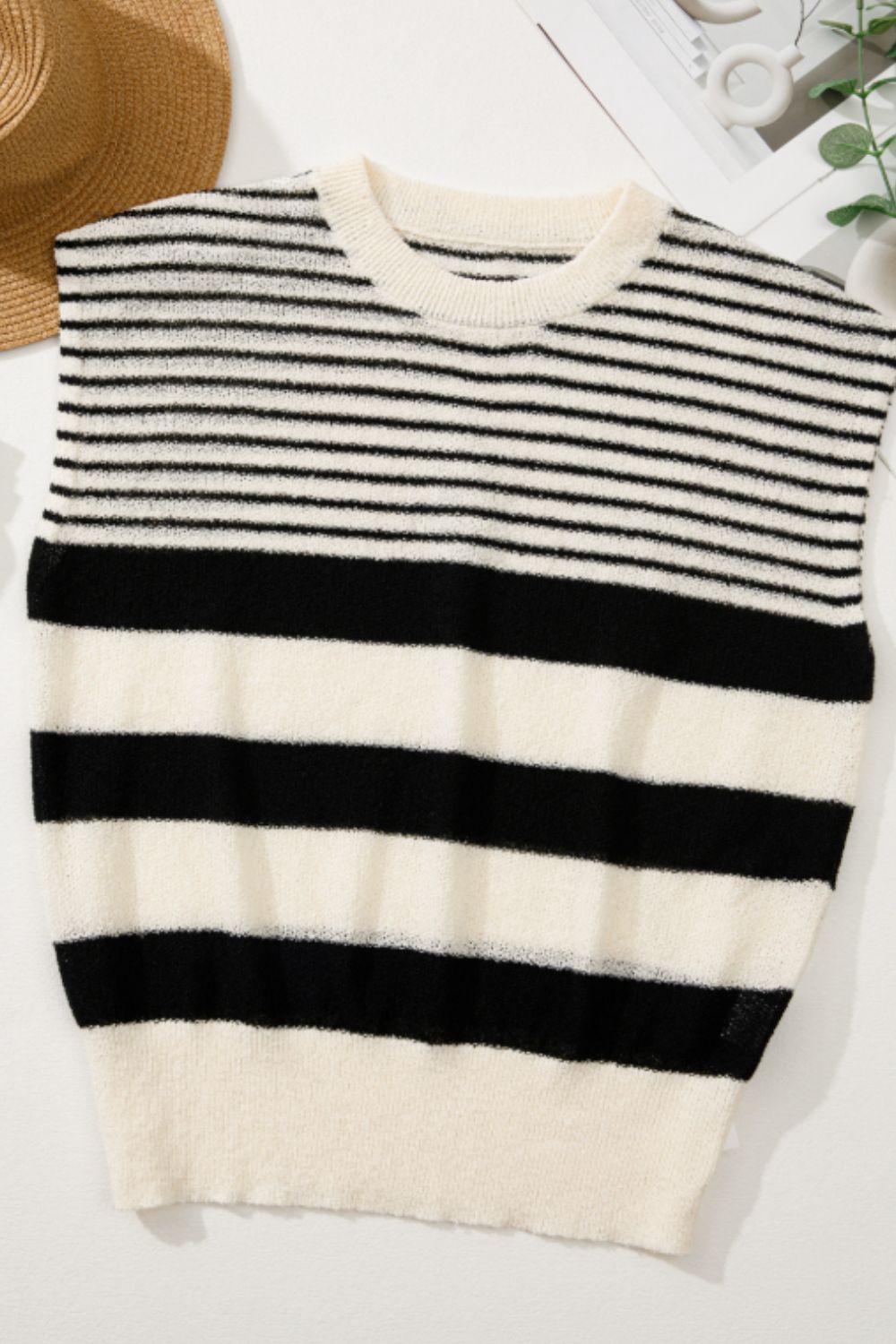 Striped Round Neck Sweater Vest - Charming Charlie
