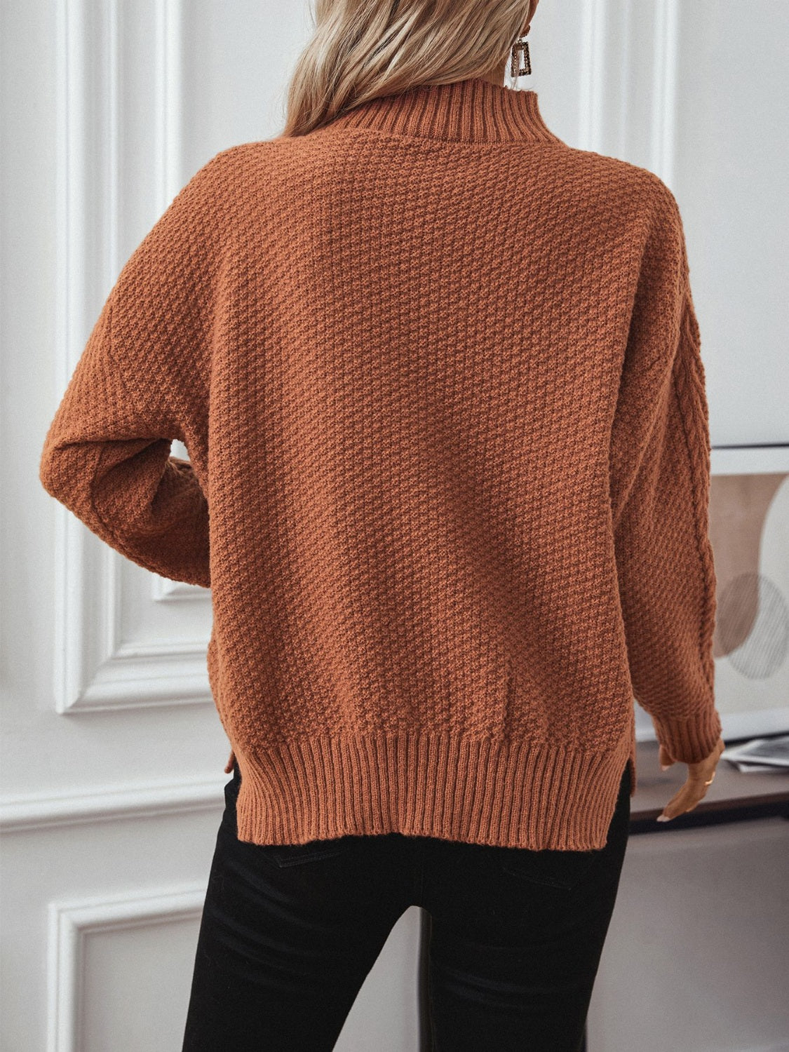 Cable-Knit Mock Neck Long Sleeve Sweater - Charming Charlie
