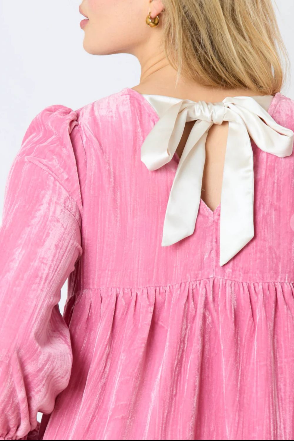 Tied Round Neck Flounce Sleeve Mini Dress - Charming Charlie