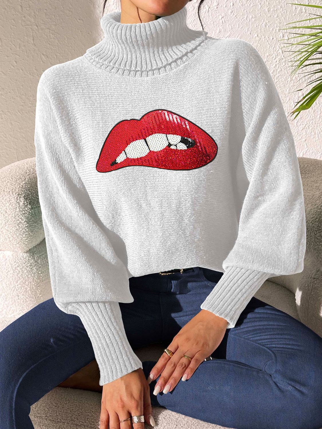Lip Turtleneck Long Sleeve Sweater - Charming Charlie