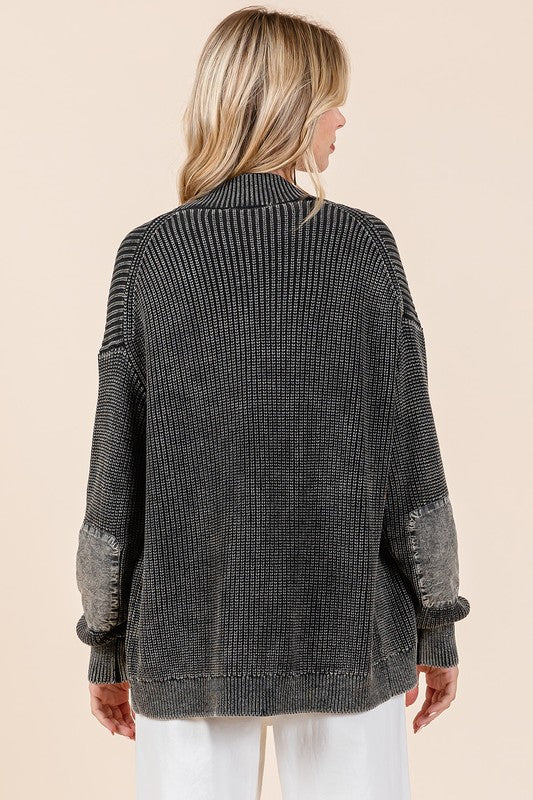 Mittoshop Contrast Patch Open Front Mineral Wash Cardigan - Charming Charlie