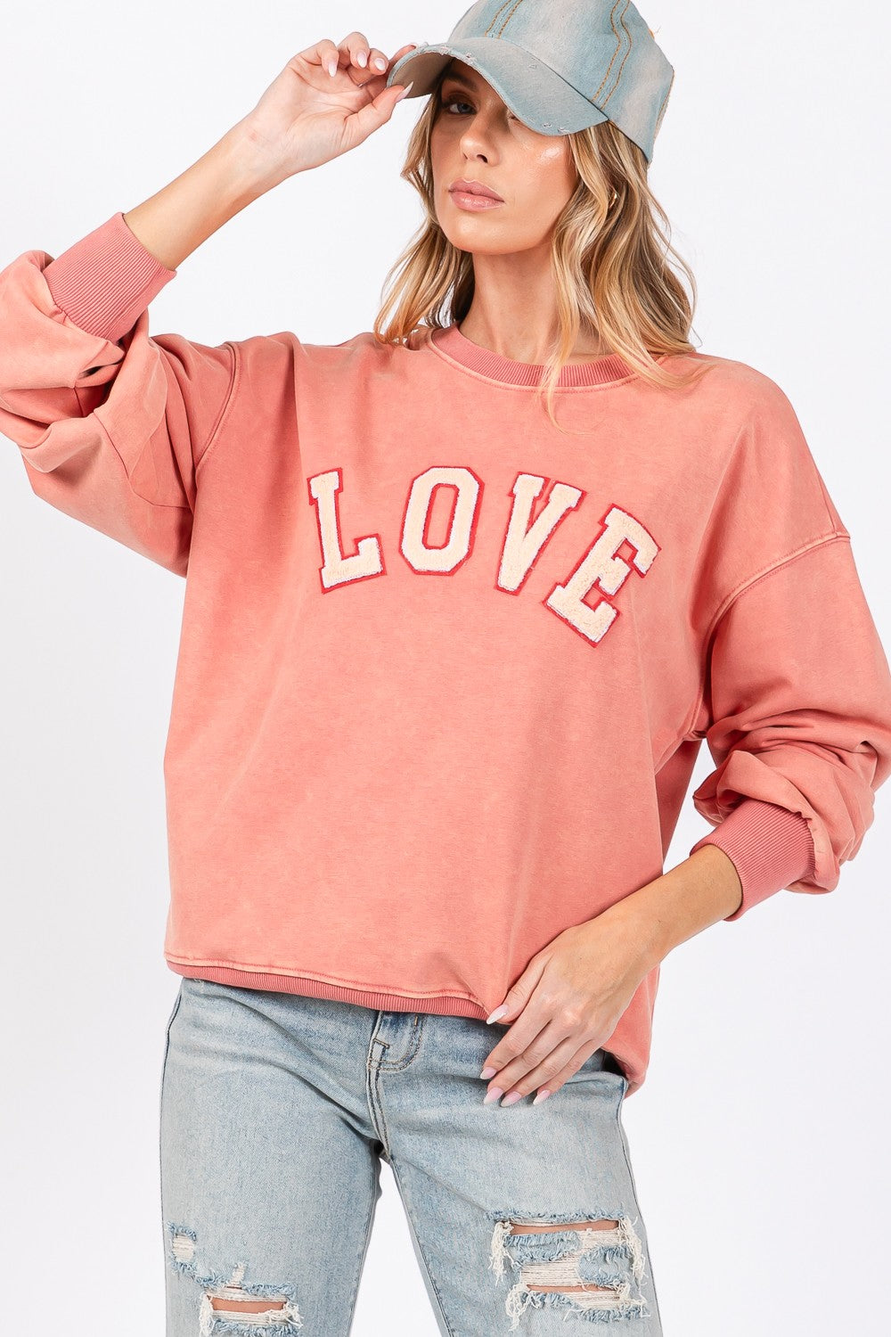 SAGE + FIG LOVE Path Applique Drop Shoulder Sweatshirt - Charming Charlie