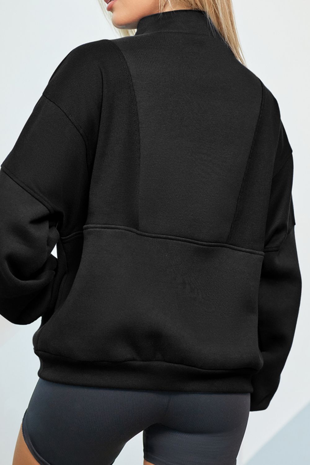 Half Zip Drop Shoulder Long Sleeve Sweatshirt - Charming Charlie