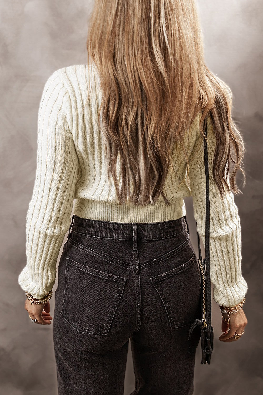 Cable-Knit Round Neck Long Sleeve Sweater - Charming Charlie