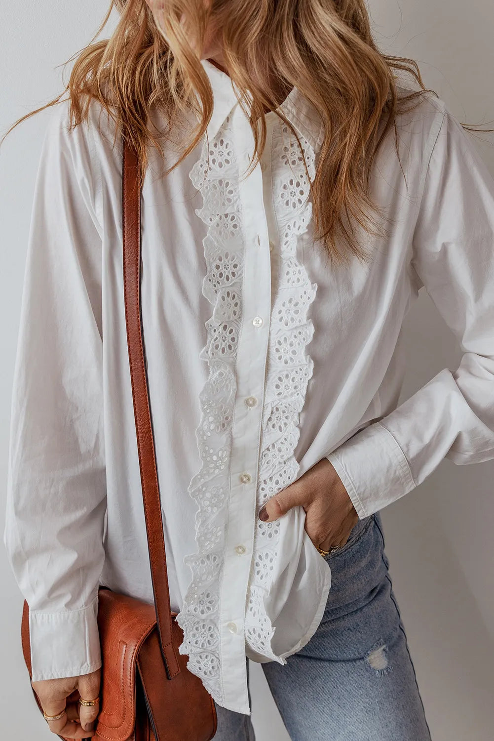 Eyelet Button Down Long Sleeve Shirt - Charming Charlie