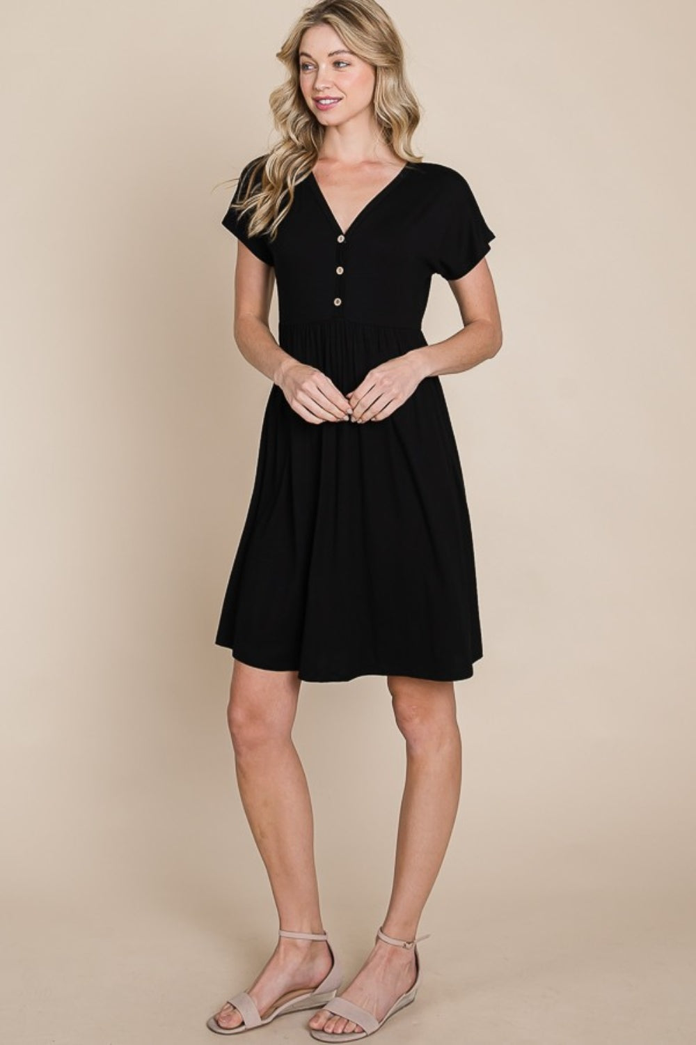 BOMBOM V-Neck Short Sleeve Dress - Charming Charlie