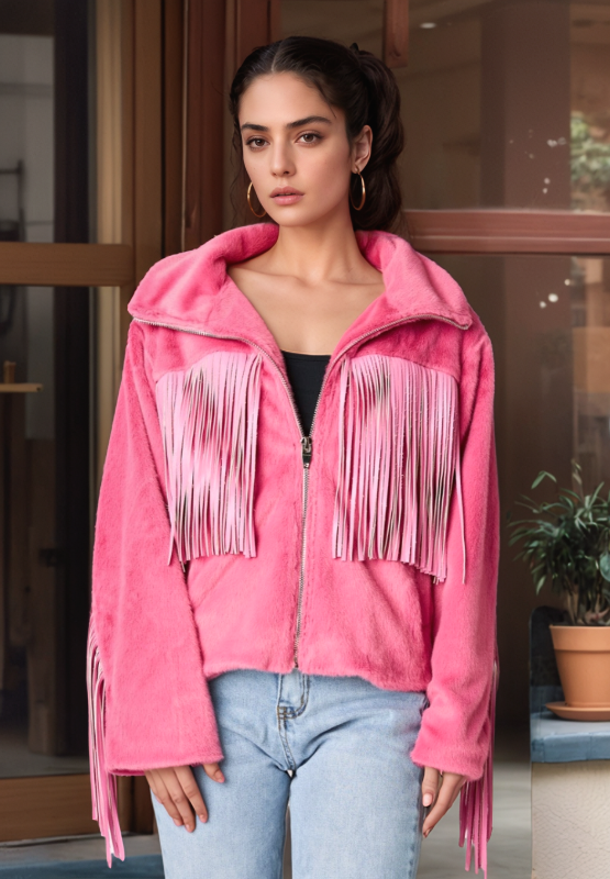 Fringed Zip Up Fleece Jacket - Charming Charlie