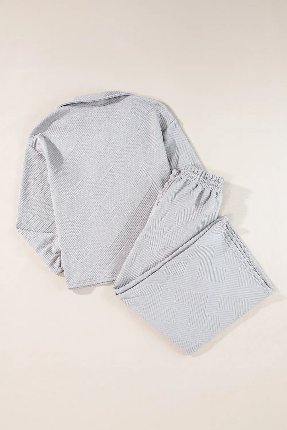 Textured Long Sleeve Top and Drawstring Pants Set - Charming Charlie