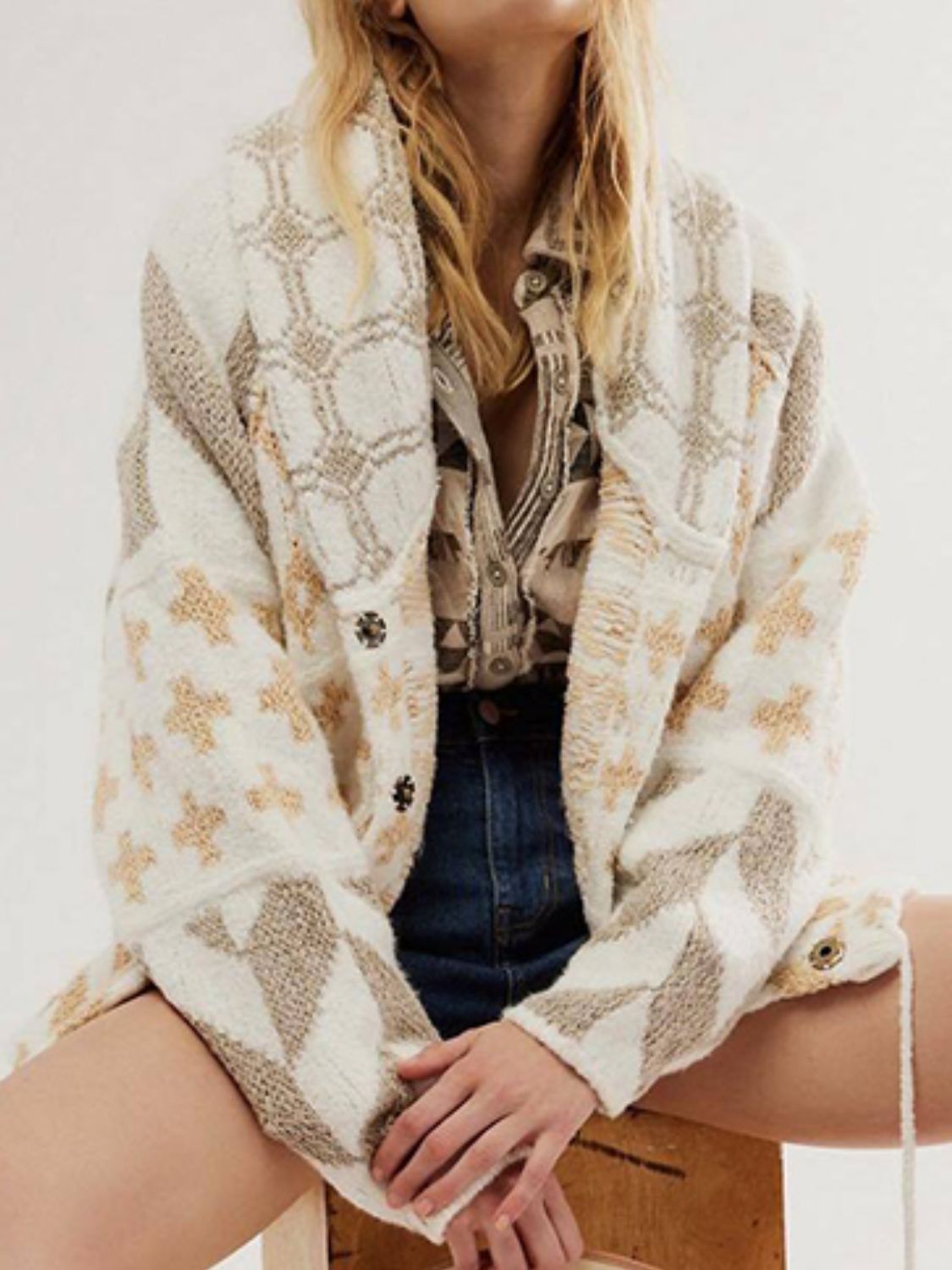 Collared Neck Long Sleeve Cardigan - Charming Charlie