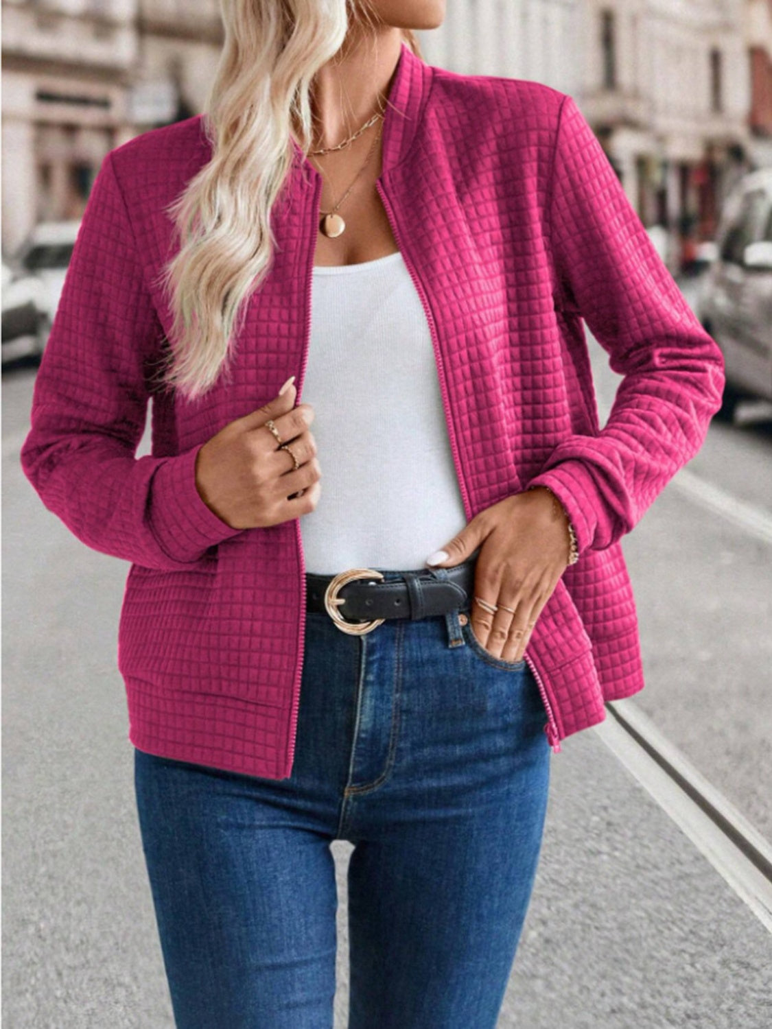 Zip Up Long Sleeve Jacket - Charming Charlie