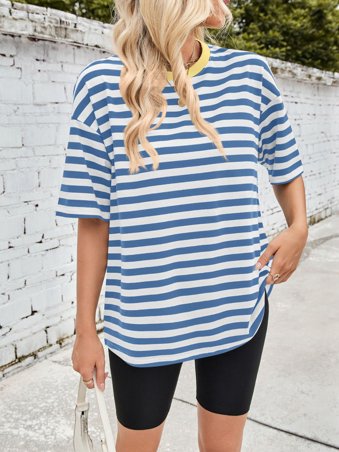 Lovelet Striped Round Neck Half Sleeve T-Shirt - Charming Charlie