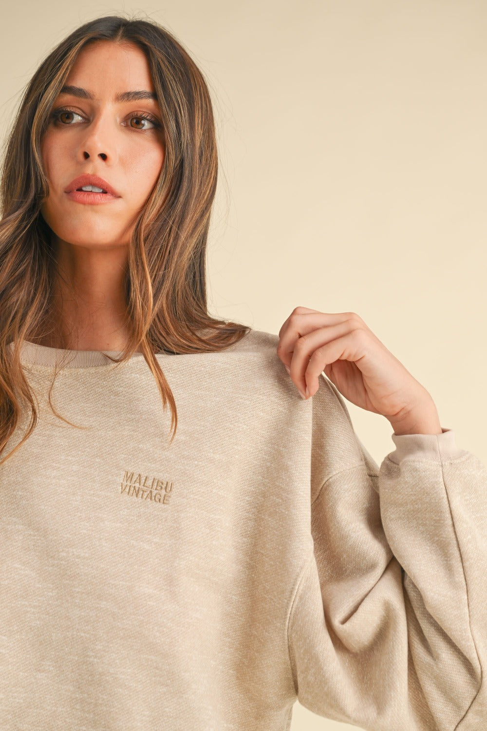 Mable Round Neck Letter Embroidery Crop Sweatshirt - Charming Charlie